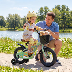 12 Inches Girls Bike for 3-8 Years Old with Basket - Spring Party  Green