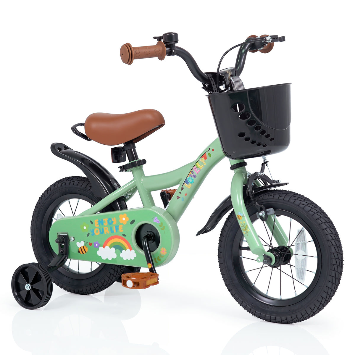 12 Inches Girls Bike for 3-8 Years Old with Basket - Spring Party  Green