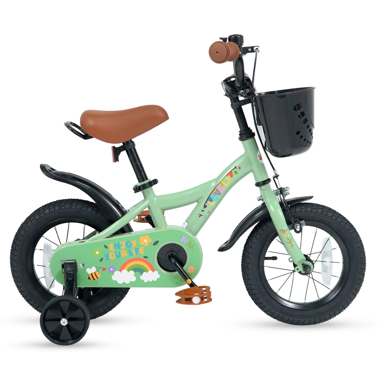 12 Inches Girls Bike for 3-8 Years Old with Basket - Spring Party  Green