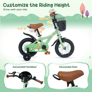 12 Inches Girls Bike for 3-8 Years Old with Basket - Spring Party  Green