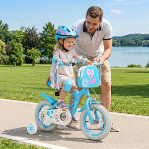 12 Inches Girls Bike with Front Bag and Streamers for 3-4 Years Blue