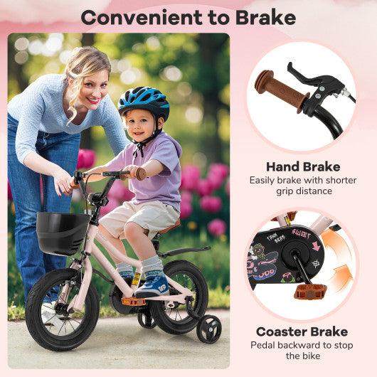 12 Inches Kids Bike with Basket and Adjustable Handlebar for 3-4 Years Old