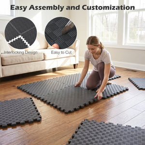 12 PCS Puzzle Exercise Mat EVA Foam Interlocking Floor Tiles-Black