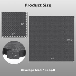 12 PCS Puzzle Exercise Mat EVA Foam Interlocking Floor Tiles-Black