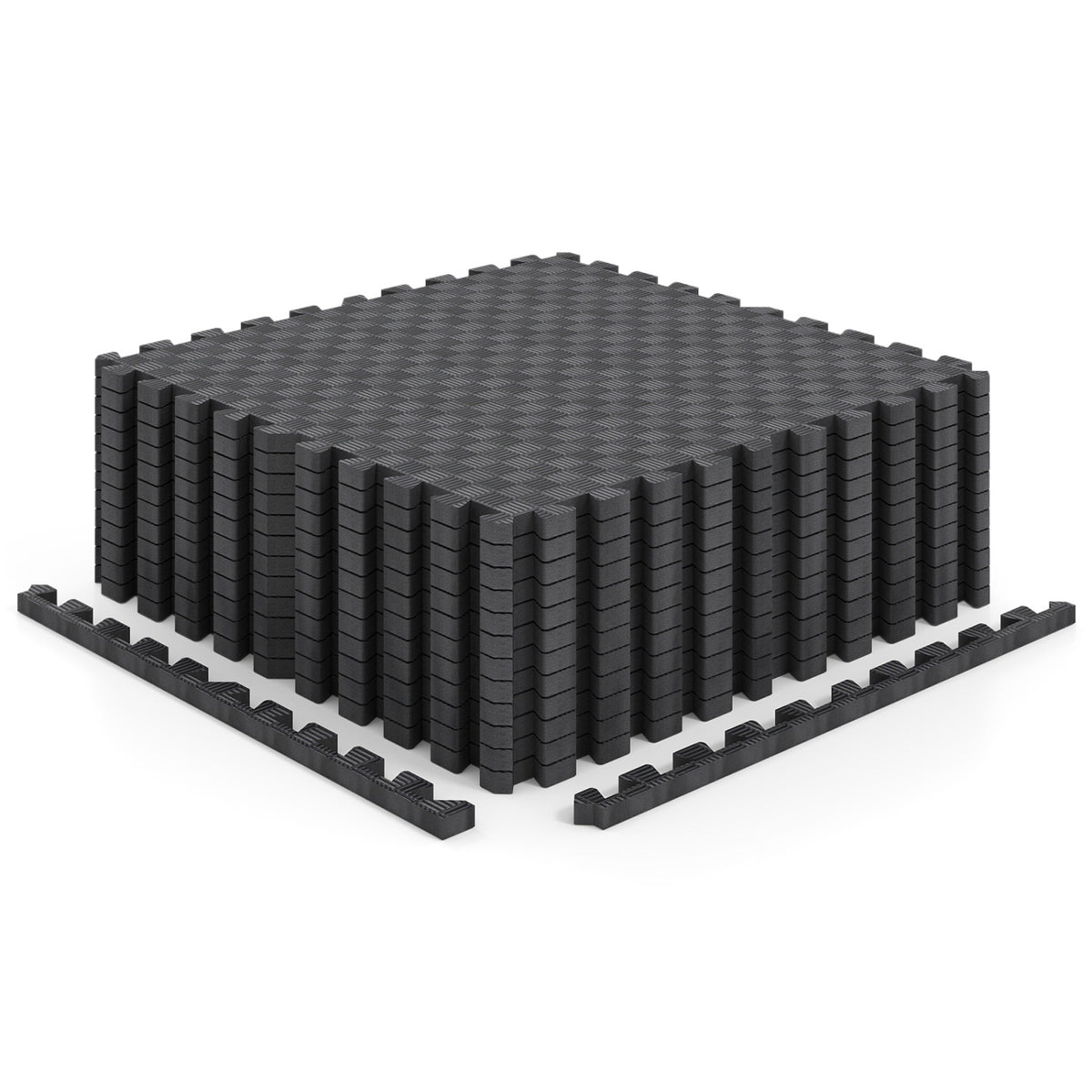 12 PCS Puzzle Exercise Mat EVA Foam Interlocking Floor Tiles-Black