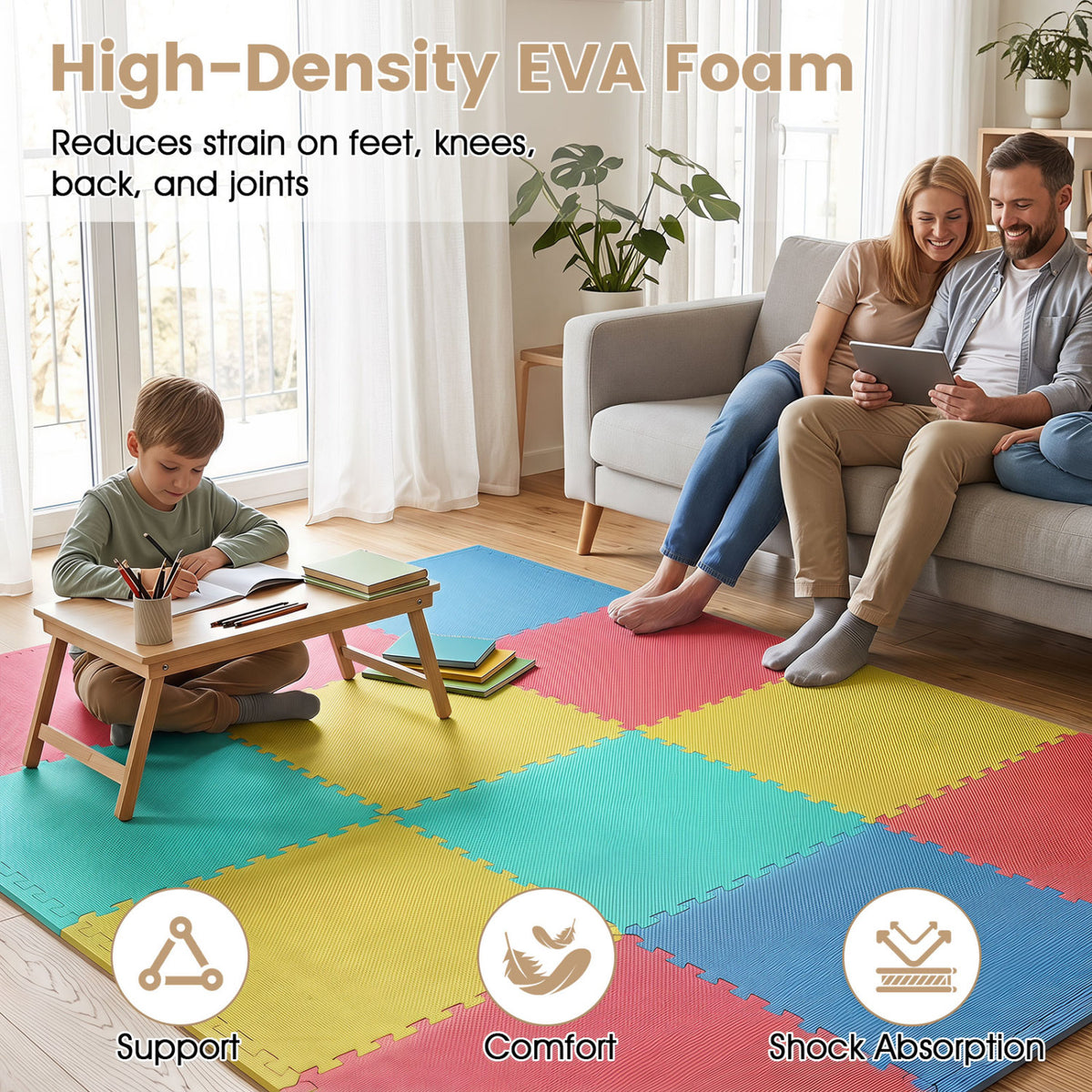 12 Pack Non-Slip Protective Interlocking EVA Foam Floor Tiles-Multicolor