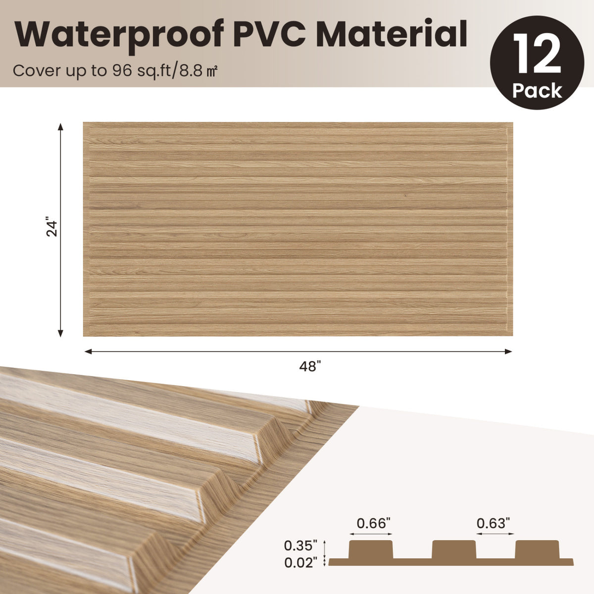 12-Pack PVC Slat Wall Panels for Interior Wall Decoration for Living Room and TV Background-Walnut