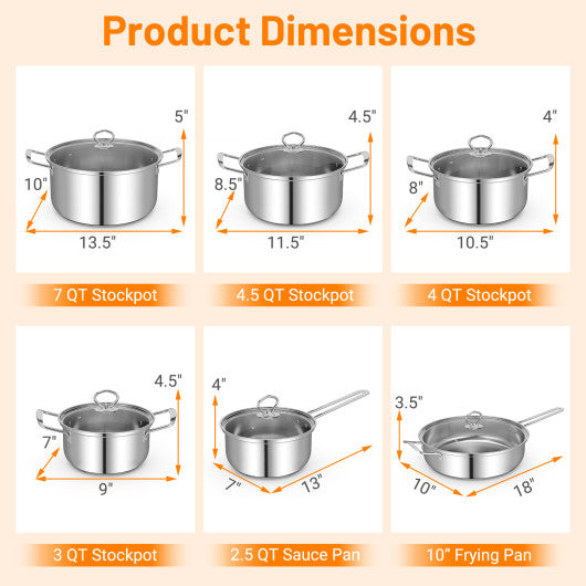 12 Piece Pots and Pans Set with Tempered Glass Lids and Handles