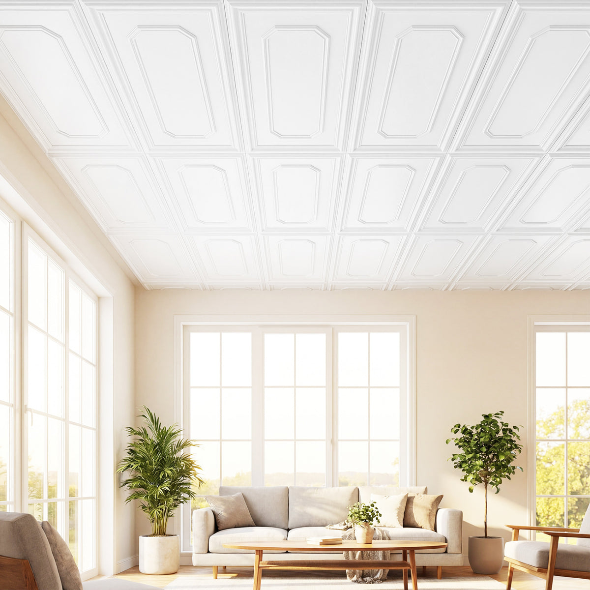 12 Pieces Ceiling Tiles Decorative PVC Ceiling Covering Panels