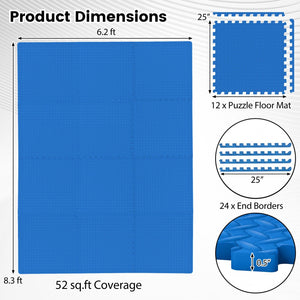 12 Tiles 1/2" Puzzle Exercise Floor Mats-Blue