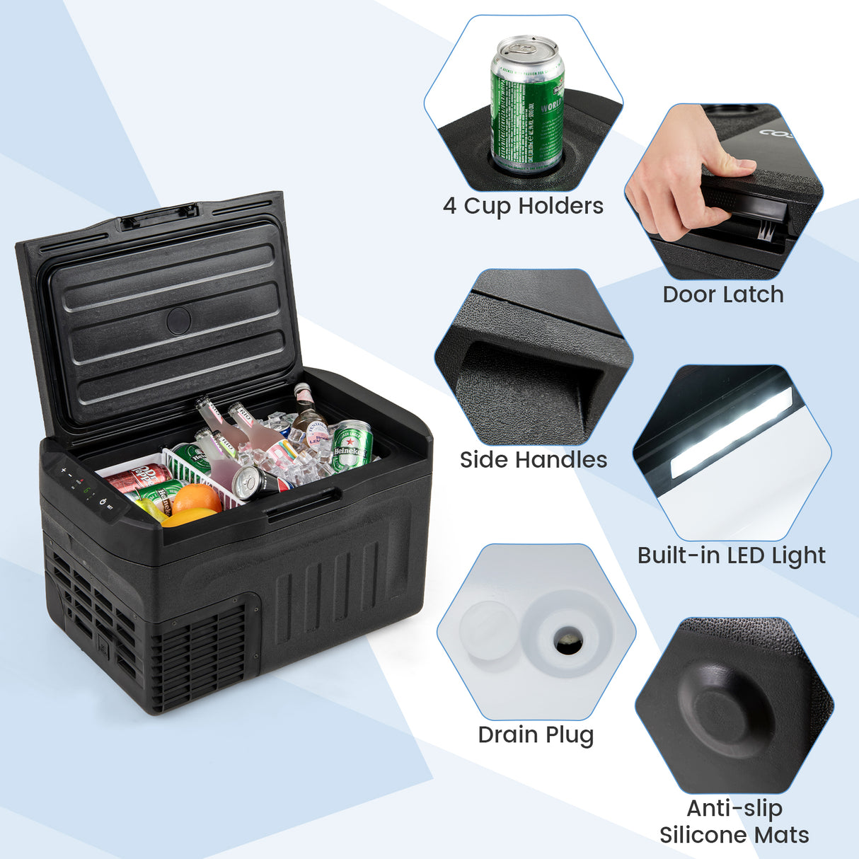 12V Car Refrigerator 23QT Portable with Touch Panel and Removable Divider-S