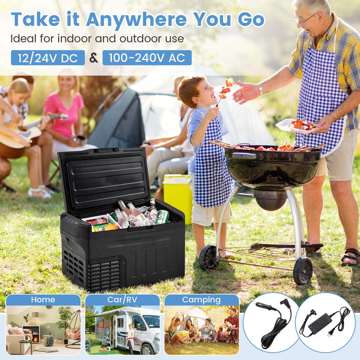 12V Car Refrigerator 23QT Portable with Touch Panel and Removable Divider-S