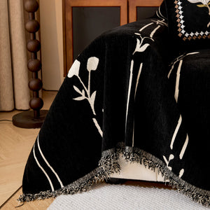 Chenille Jacquard Sofa Throw Cover with Tassel Soft Thick Couch Protector Blanket