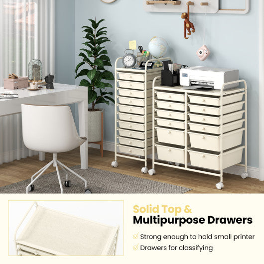 12-Drawer Rolling Storage Cart with Removable Drawers and Lockable Wheels-White