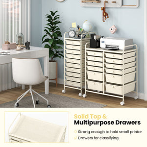 12-Drawer Rolling Storage Cart with Removable Drawers and Lockable Wheels-White
