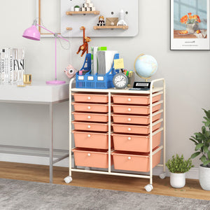12-Drawer Rolling Storage Cart with Removable Drawers and Lockable Wheels-Peach