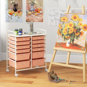 12-Drawer Rolling Storage Cart with Removable Drawers and Lockable Wheels-Peach