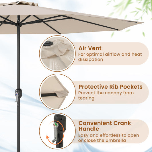 12 Feet Patio Umbrella with Crank Handle and 8 Sturdy Ribs-Beige