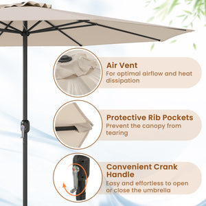 12 Feet Patio Umbrella with Crank Handle and 8 Sturdy Ribs-Beige