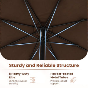 12 Feet Patio Umbrella with Crank Handle and 8 Sturdy Ribs-Coffee