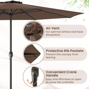 12 Feet Patio Umbrella with Crank Handle and 8 Sturdy Ribs-Coffee