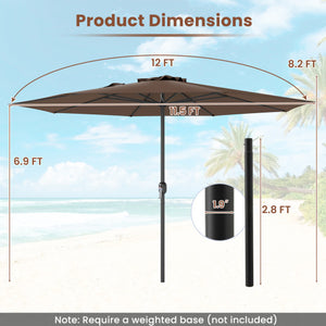 12 Feet Patio Umbrella with Crank Handle and 8 Sturdy Ribs-Coffee