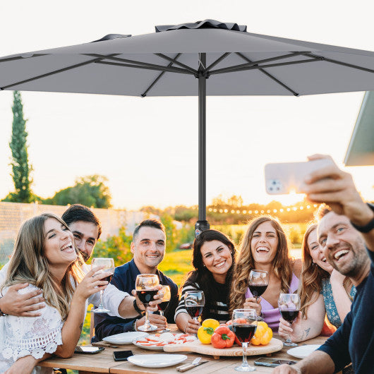 12 Feet Patio Umbrella with Crank Handle and 8 Sturdy Ribs-Gray