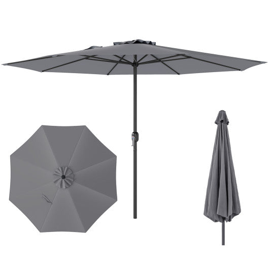 12 Feet Patio Umbrella with Crank Handle and 8 Sturdy Ribs-Gray