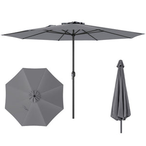 12 Feet Patio Umbrella with Crank Handle and 8 Sturdy Ribs-Gray