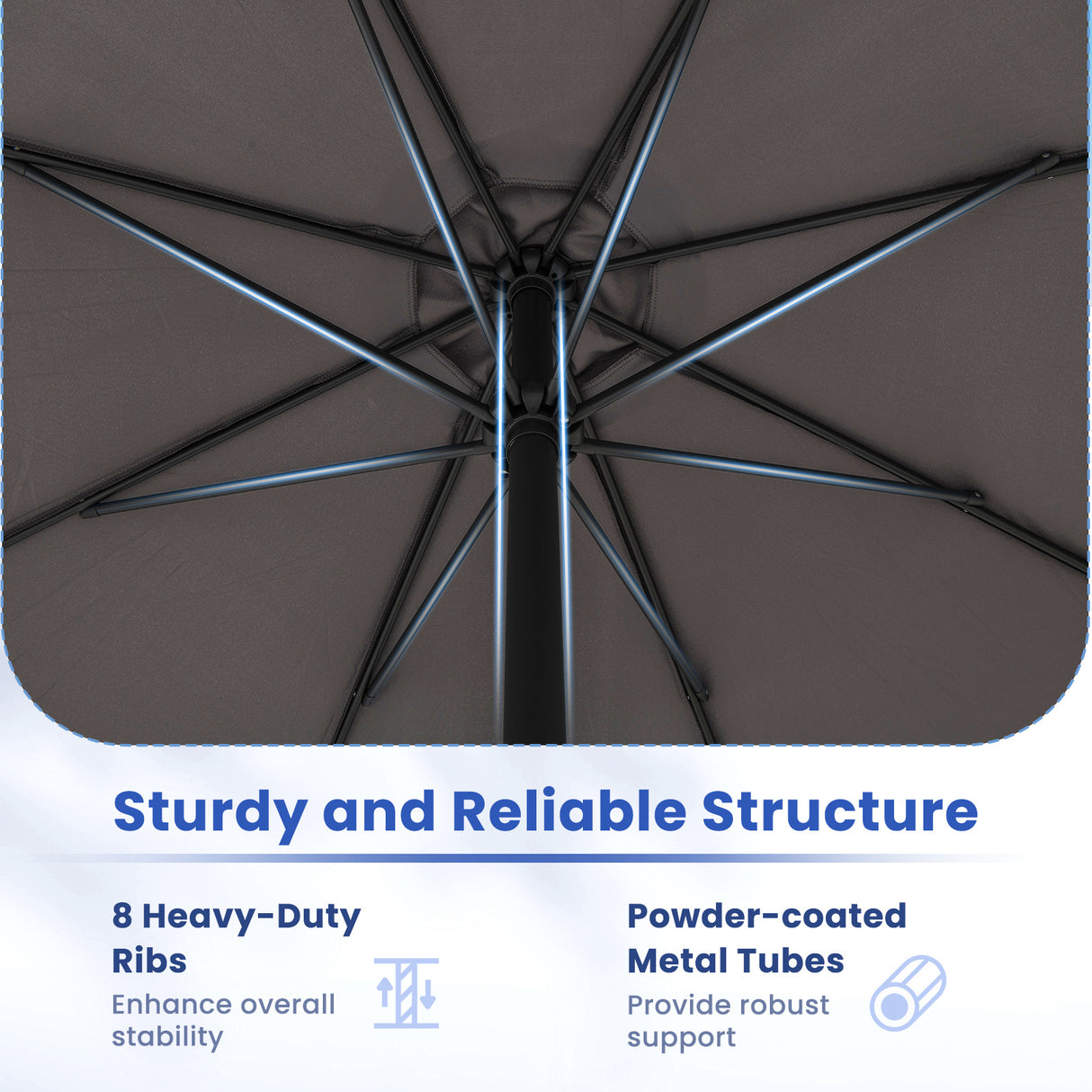 12 Feet Patio Umbrella with Crank Handle and 8 Sturdy Ribs-Gray