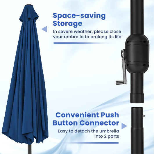 12 Feet Patio Umbrella with Crank Handle and 8 Sturdy Ribs-Navy