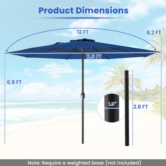 12 Feet Patio Umbrella with Crank Handle and 8 Sturdy Ribs-Navy
