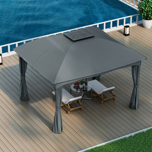 12 x 10 Feet Canopy Double Vented Heavy Duty Steel Gazebo-Gray