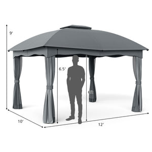 12 x 10 Feet Canopy Double Vented Heavy Duty Steel Gazebo-Gray