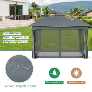 12 x 10 Feet Canopy Double Vented Heavy Duty Steel Gazebo-Gray