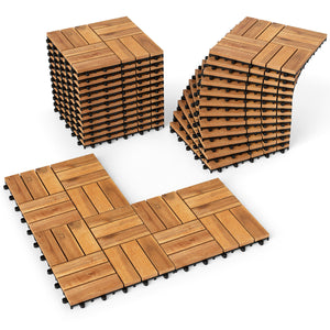 12 x 12 Inch 27 Piece Acacia Wood Interlocking Deck Tiles with Waterproof Design-Natural