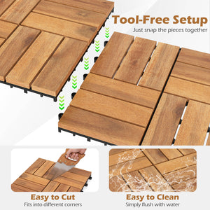 12 x 12 Inch 27 Piece Acacia Wood Interlocking Deck Tiles with Waterproof Design-Natural