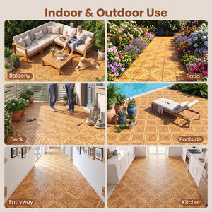 12 x 12 Inch 48 Pieces Acacia Wood Interlocking Deck Tiles with Waterproof Design-Natural