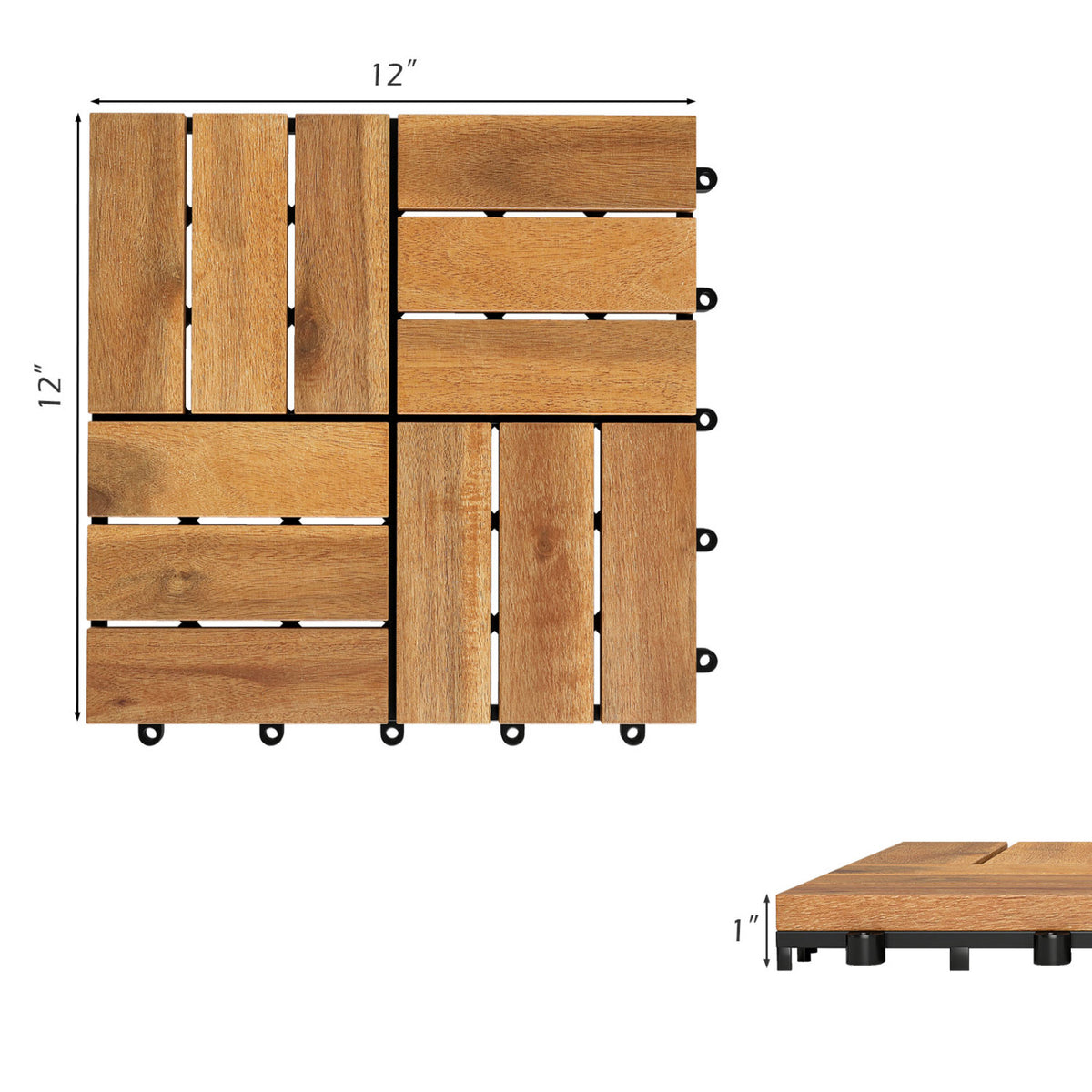 12 x 12 Inch 54 Pieces Acacia Wood Interlocking Deck Tiles with Waterproof Design-Natural