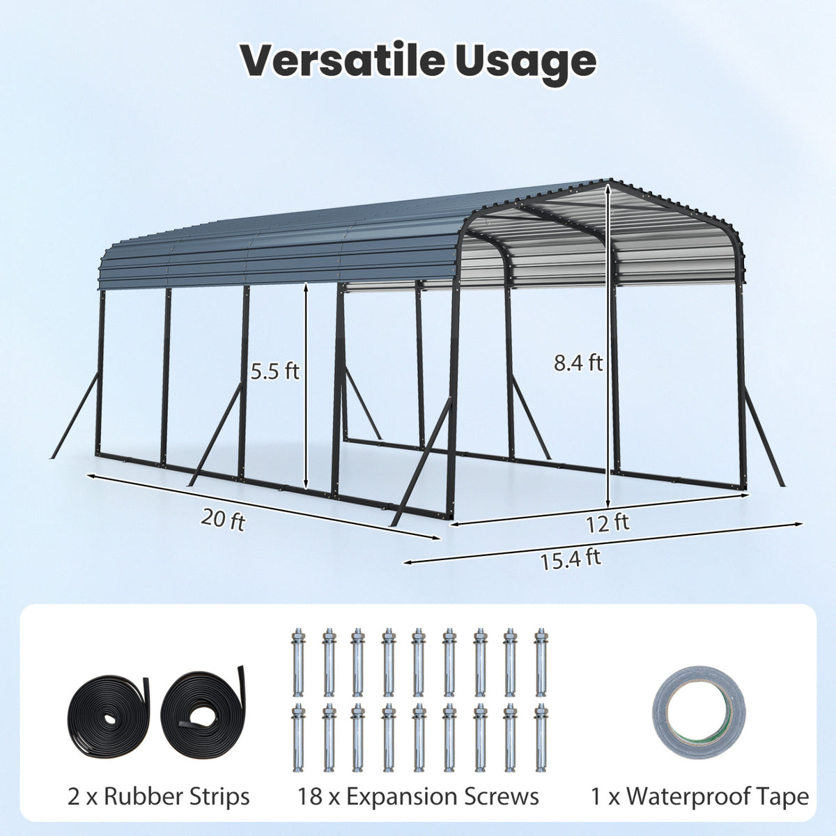 12 x 20 Feet Heavy-Duty Carport Outdoor Galvanized Steel Garage Car Shelter-Black