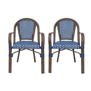 Bistro Chair With 2 Toned Checkered Pattern (Set of 2) - White / Navy