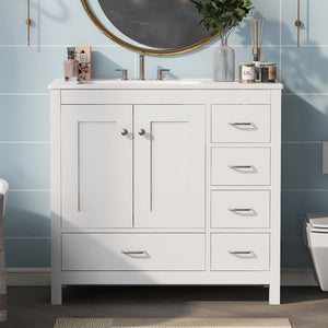 Bathroom Vanity With Ceramic Sink Combo, Abundant Storage Cabinet -2 Soft-Close Doors And 5 Drawers by Couch.com