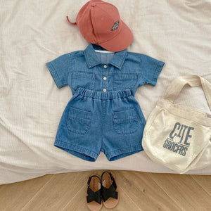 Denim Short Sleeve Pocket Top Boyshorts Baby Boy Suit