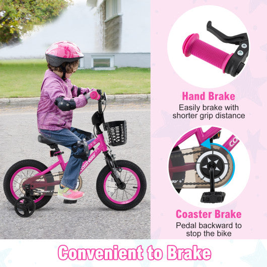 12 Inch Kids Bike Adjustable Bicycle with Front Basket for Children Aged 3-4 Years Old