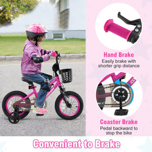 12 Inch Kids Bike Adjustable Bicycle with Front Basket for Children Aged 3-4 Years Old