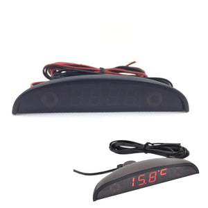 12V Car Interior 3 In 1 Car Clock Voltmeter Thermometer and Voltage Meter Monitor Touch Switch Blue Red Light Thermometers Voltmeter Gauge Electronic Clock LED Digital Display LCD Screen Clock