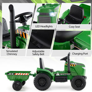 12V 2-in-1 Kids Ride On Tractor with Trailer and 3-Gear Shift-Grayish Green