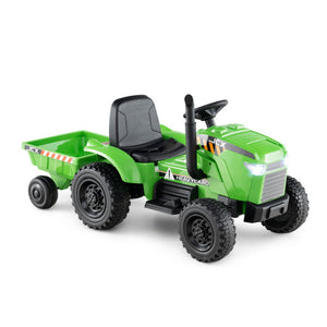 12V 2-in-1 Kids Ride On Tractor with Trailer and 3-Gear Shift-Green