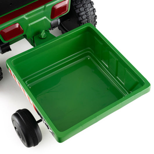 12V 2-in-1 Kids Ride On Tractor with Trailer and 3-Gear Shift-Grayish Green