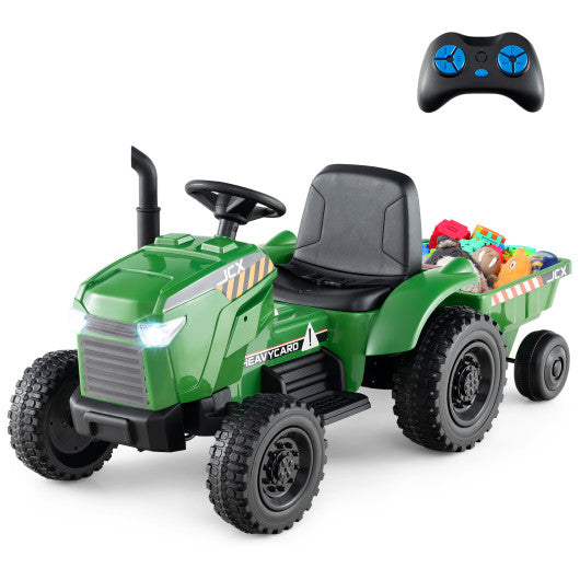 12V 2-in-1 Kids Ride On Tractor with Trailer and 3-Gear Shift-Grayish Green